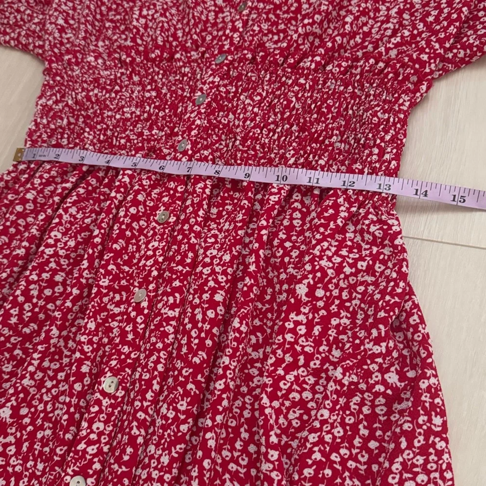 Kate And Lily Red White Floral Short Sleeve Midi Dress - Picture 6 of 9